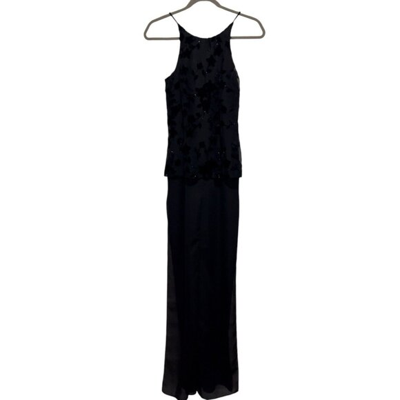 Onyx Nite by Wendy Chaitin Black Sparkle Pantsuit Size 8 One Piece Semi Formal M - Picture 1 of 17